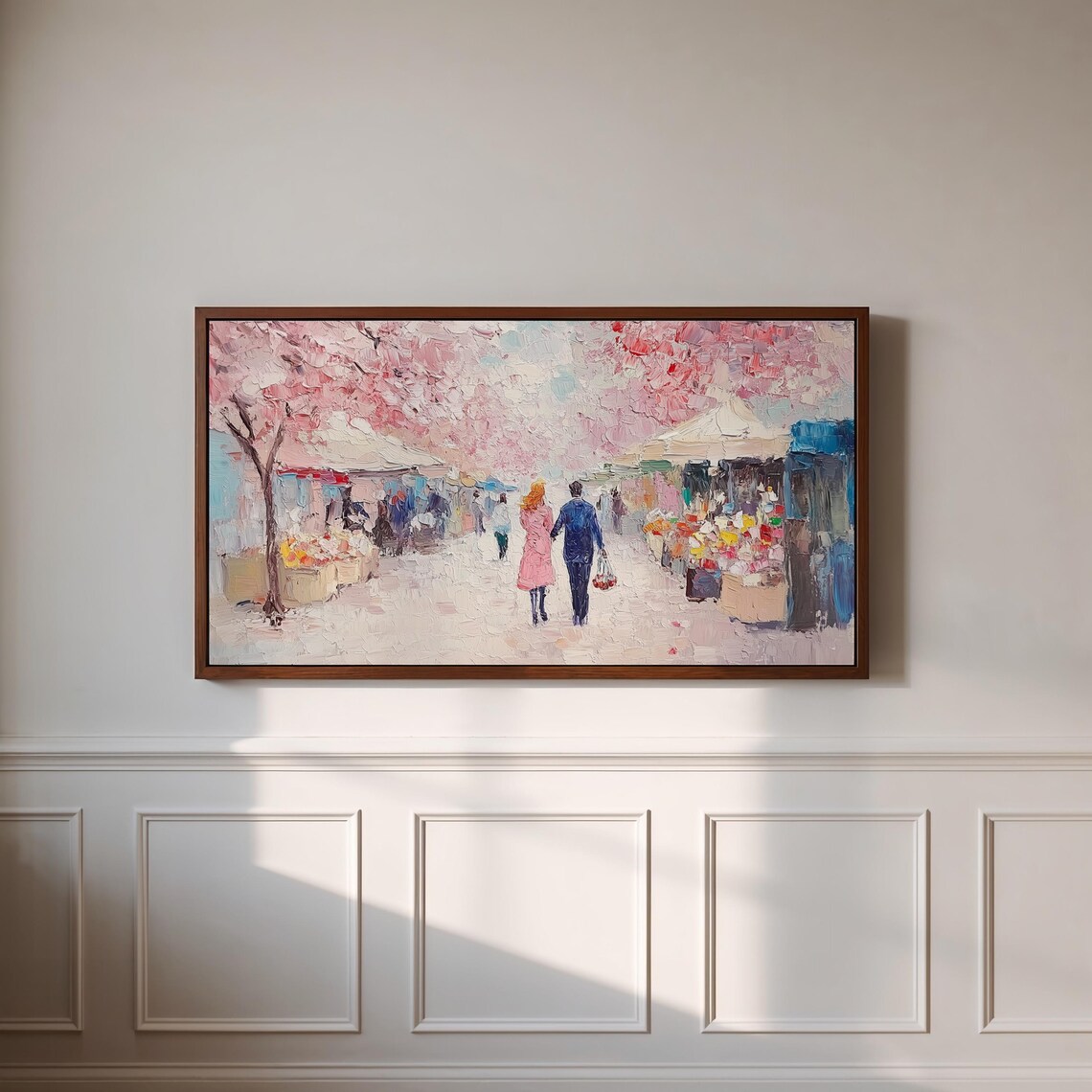 Spring Flower Market Couple Cherry Blossom Street Scene Art Poster - Image 3