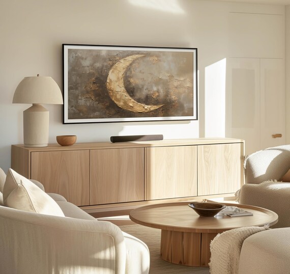 Crescent Moon Textured Abstract Painting Beige Gold Ramadan Art Wall Poster