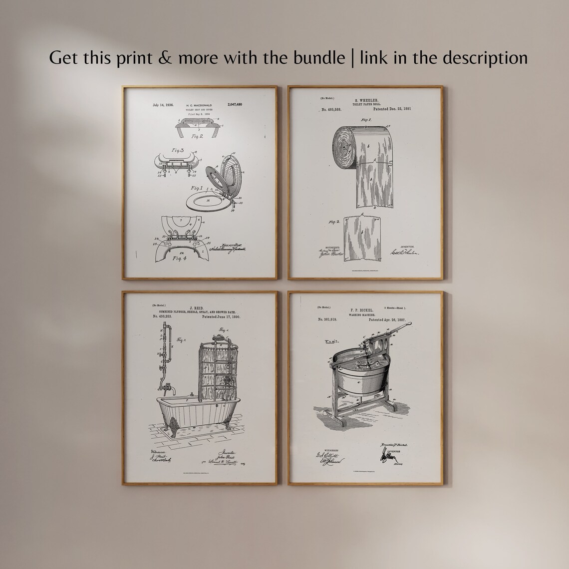 Vintage Toilet Paper Patent Art Print 1891 Bathroom Blueprint Decor - Image 3