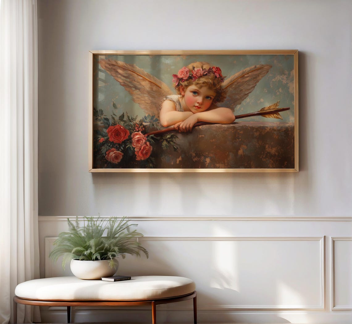 Victorian Angel Frame Tv Art Romantic Vintage Home Style Frame Tv Classic Cherubic Decor Rustic Paressian Art - Image 2