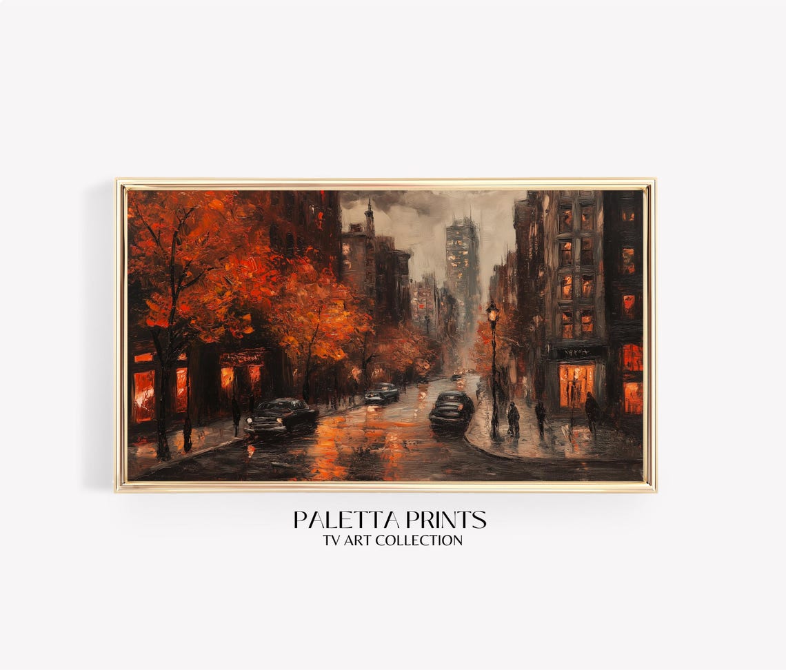 Frame Tv Rainy City Street Art Art For Frame Tvs Rustic Moody Seasonal Tv Art Scenic Vintage Tv Art Paletta Prints
