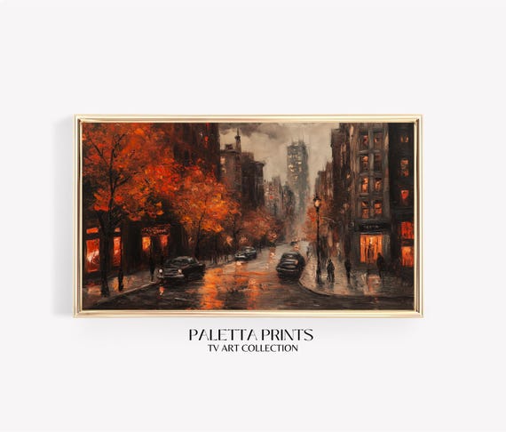 Frame Tv Rainy City Street Art Art For Frame Tvs Rustic Moody Seasonal Tv Art Scenic Vintage Tv Art Paletta Prints