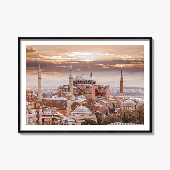 Istanbul Hagia Sophia Sunset Minarets Turkey Photography Poster