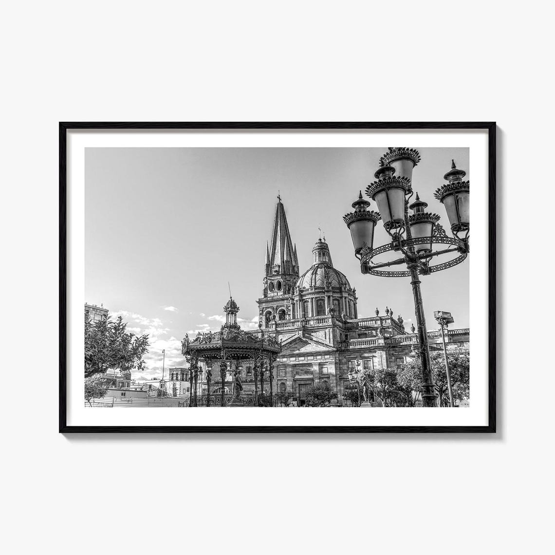 Guadalajara Jalisco Cathedral Black and White Colonial Poster