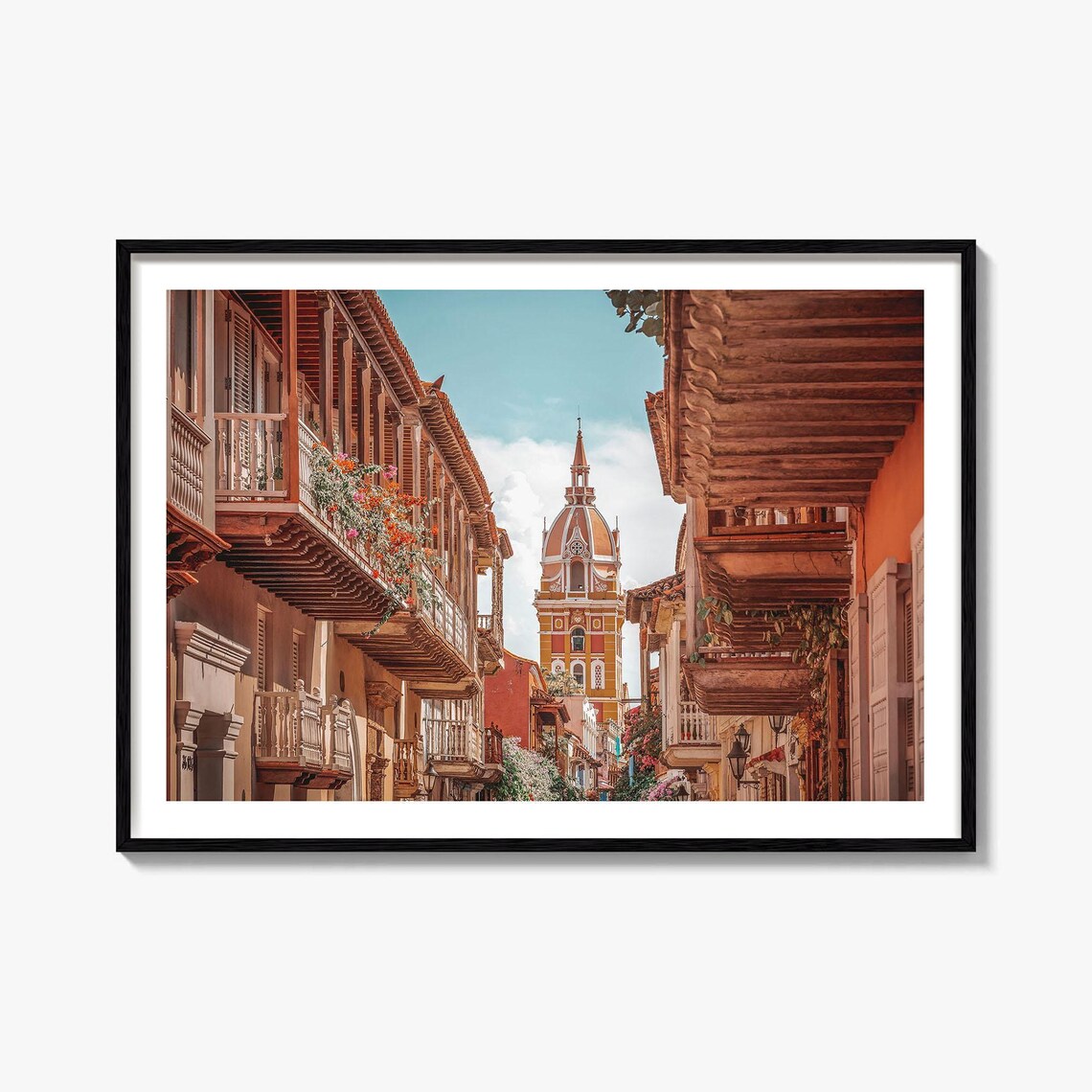 Cartagena Colombia Colonial Street Church Dome Old Town Poster