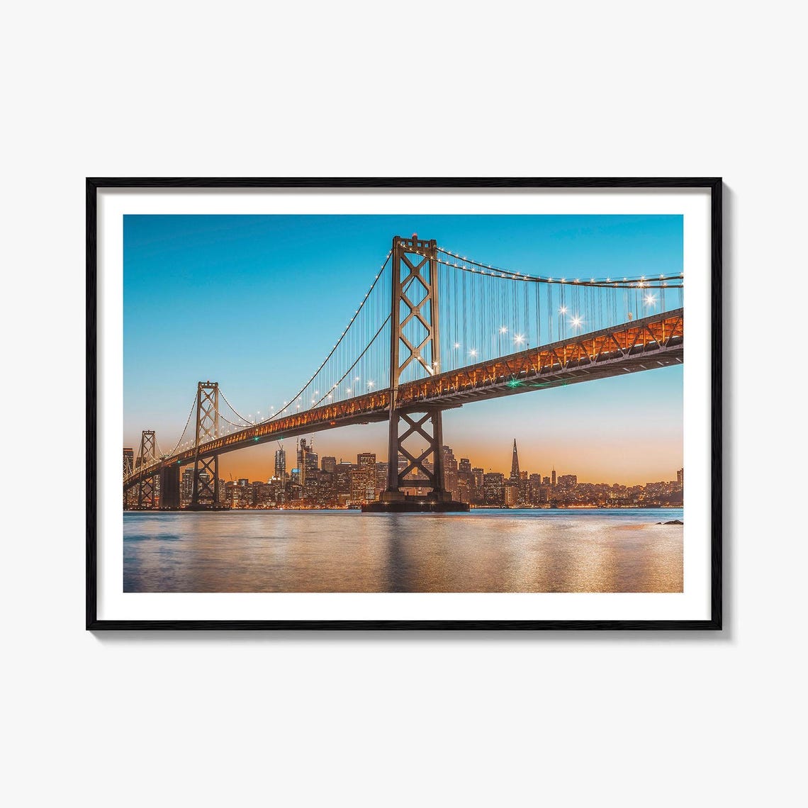 Bay Bridge Oakland San Francisco Skyline Sunset Lights Poster