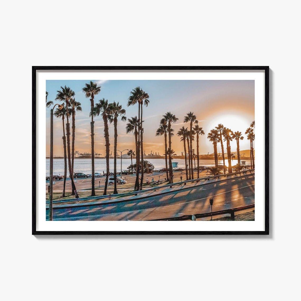 Long Beach California Sunset Palms Harbor Photography Poster