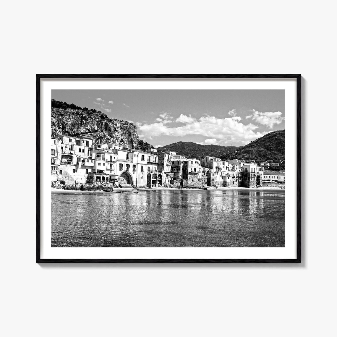Sicily Black And White Travel Map Poster Print