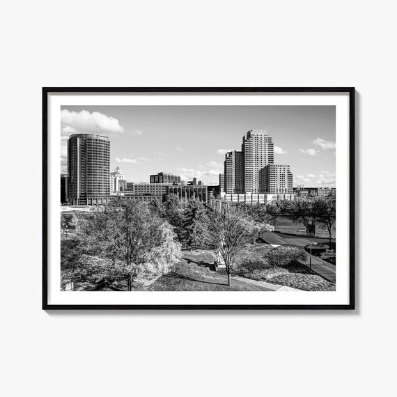 Grand Rapids Michigan Skyline Downtown Park Black and White Poster