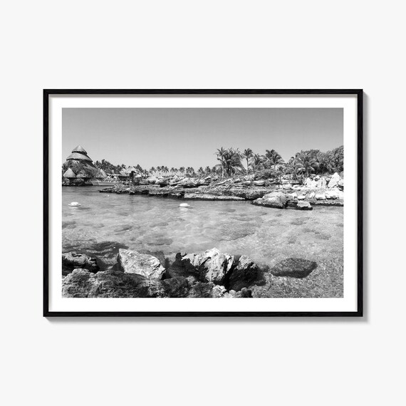 Cancun Mexico Tropical Cove Palm Trees Black and White Photography Poster