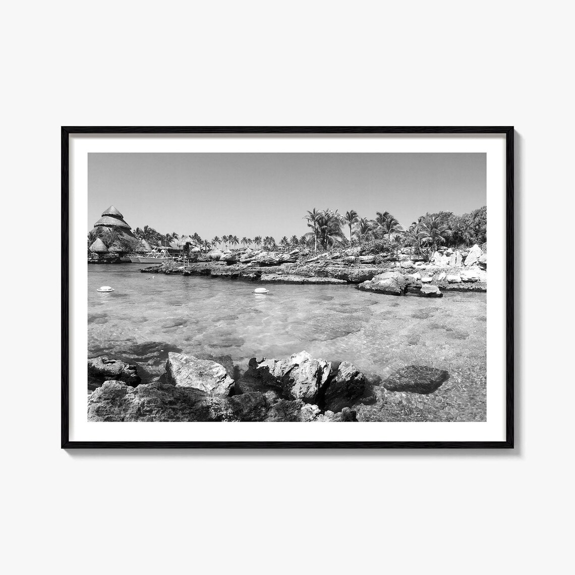 Cancun Mexico Tropical Cove Palm Trees Black and White Photography Poster