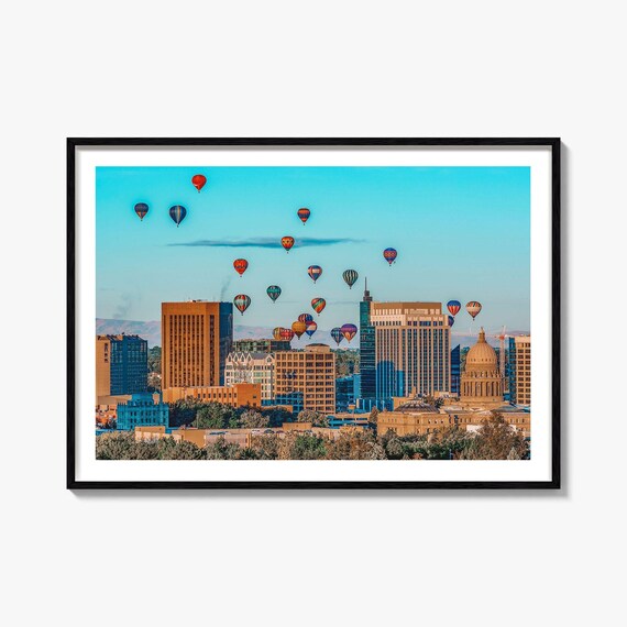 Boise Idaho Skyline Hot Air Balloons City Capitol Dome Poster
