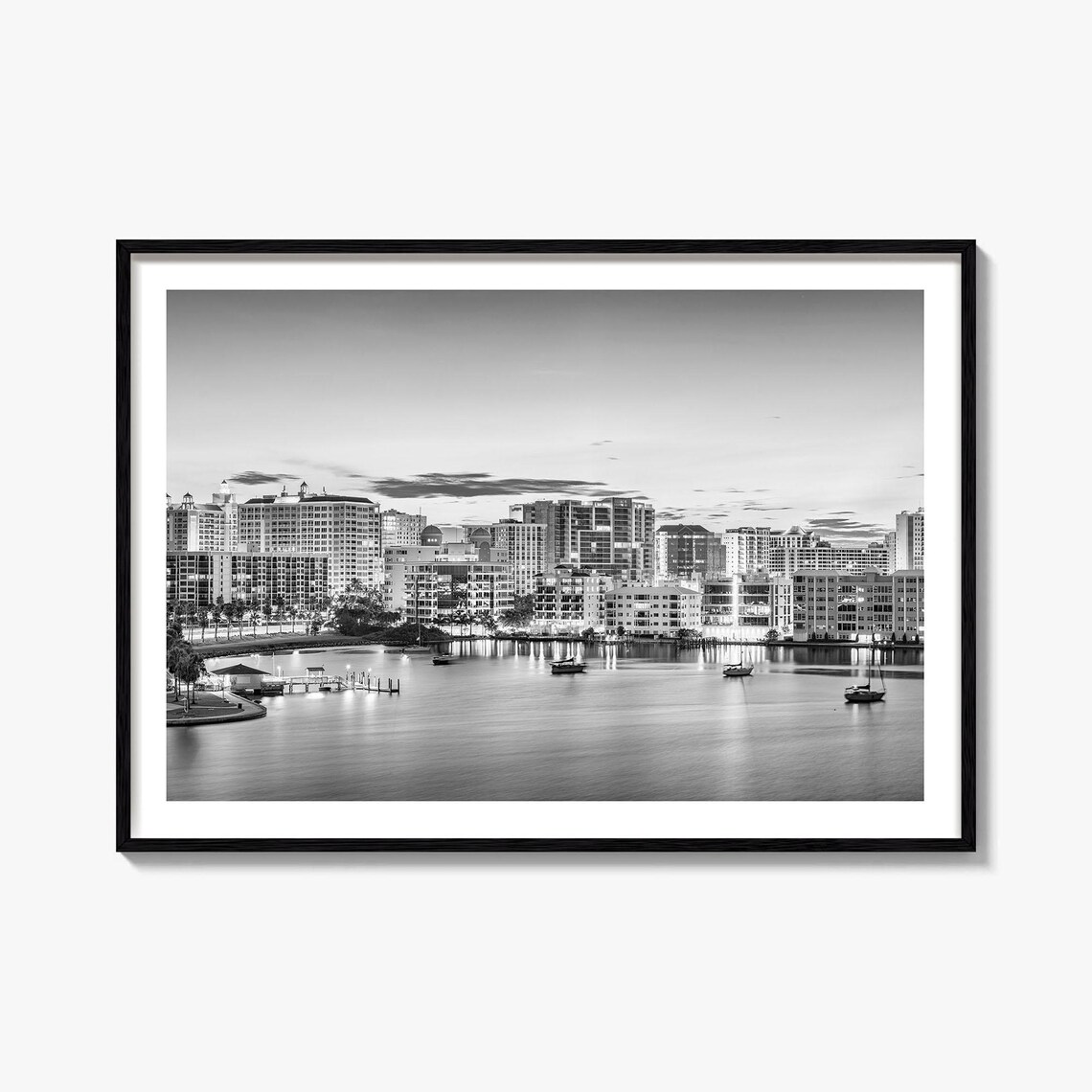 Sarasota Black and White Travel Map Art Print