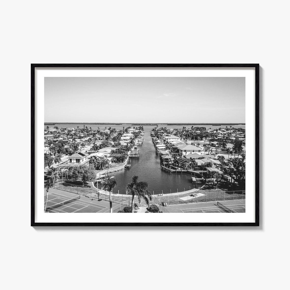 Fort Myers Florida Waterfront Canal Homes Aerial Black White Poster