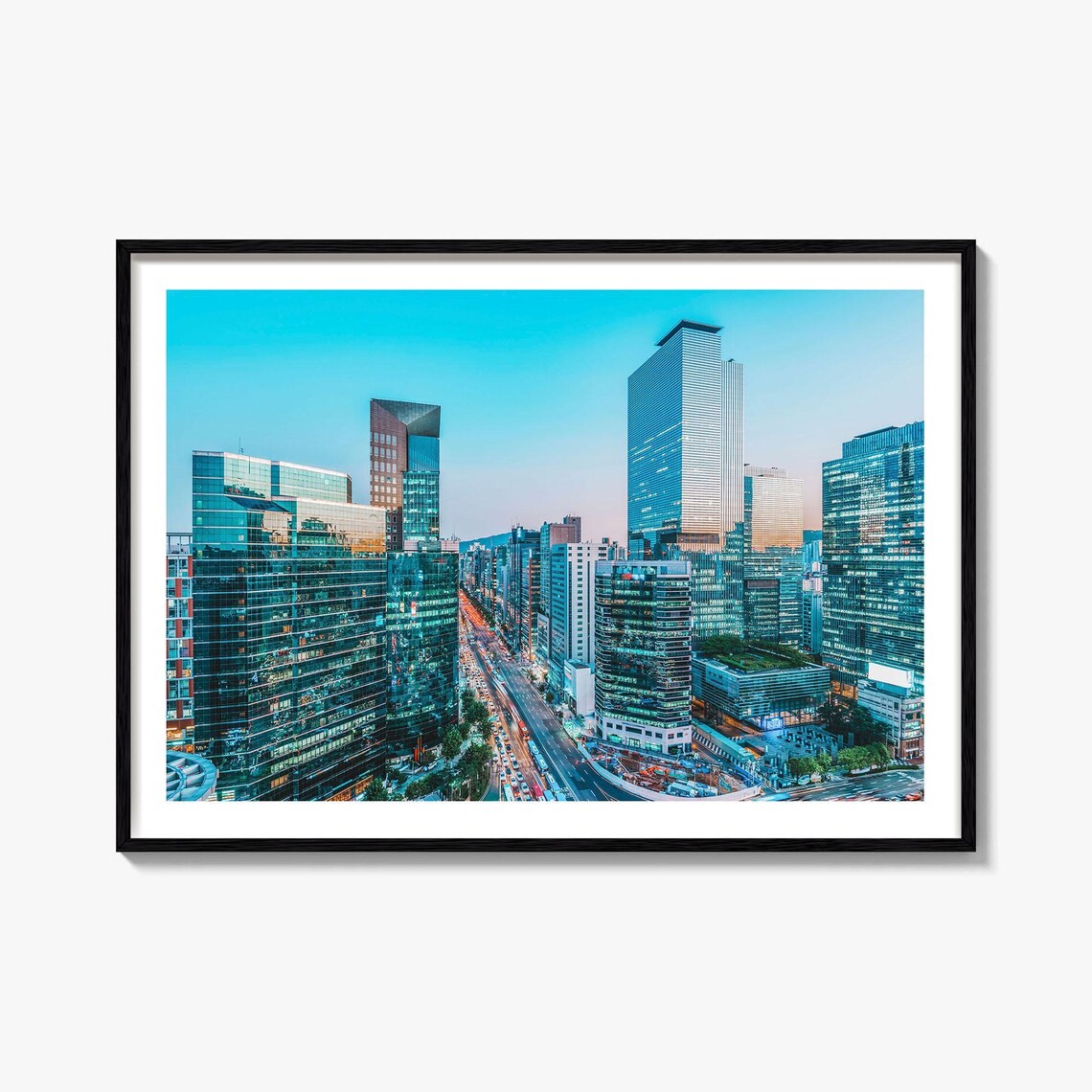 Seoul South Korea Gangnam Glass Towers Dusk Night City Poster