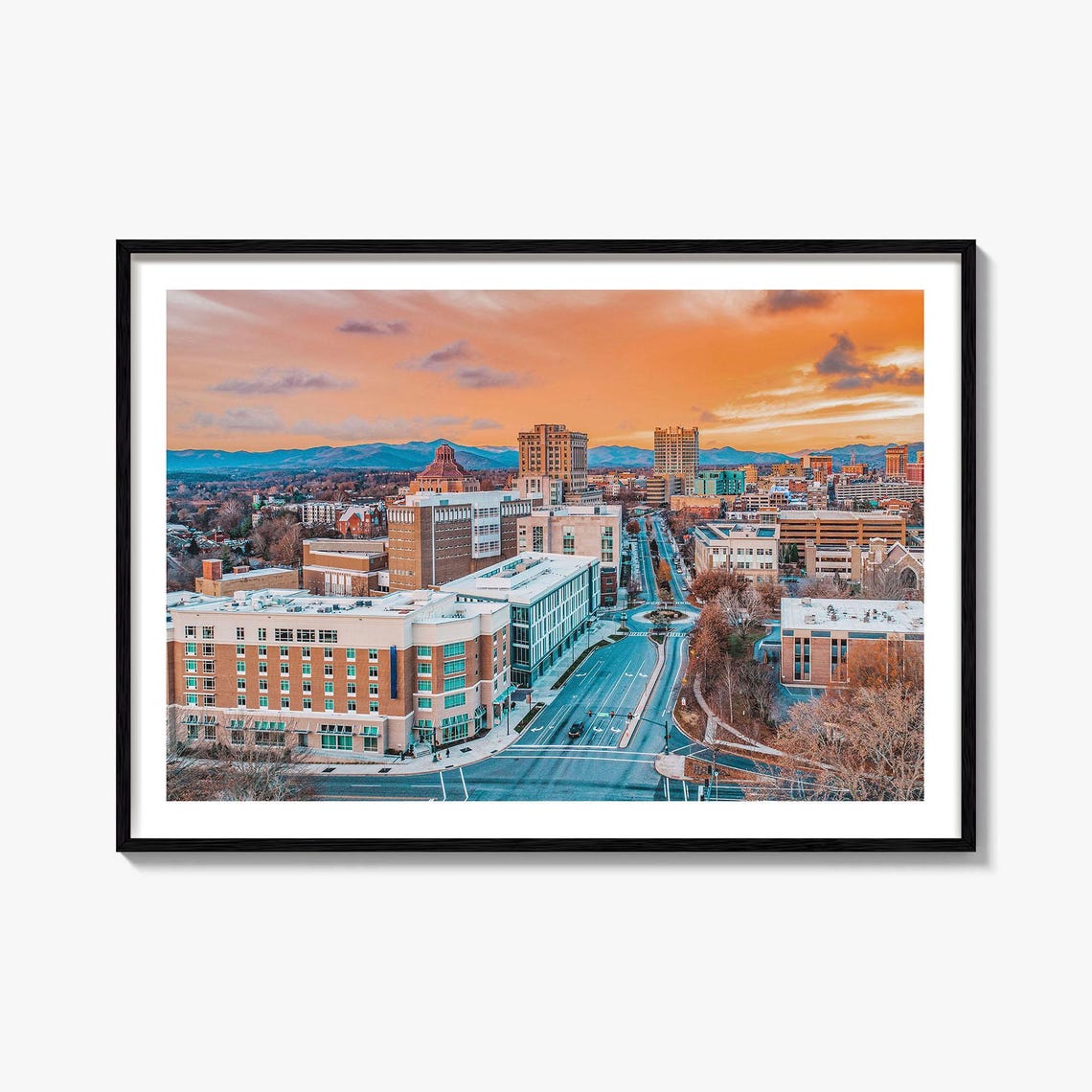 Asheville North Carolina Downtown Skyline Sunset Aerial Poster