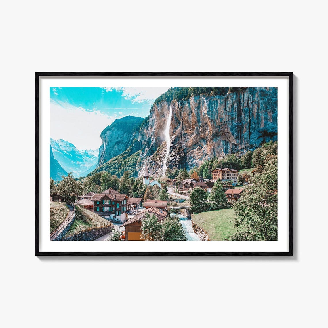 Lauterbrunnen Switzerland Waterfall Alpine Village Photo Poster