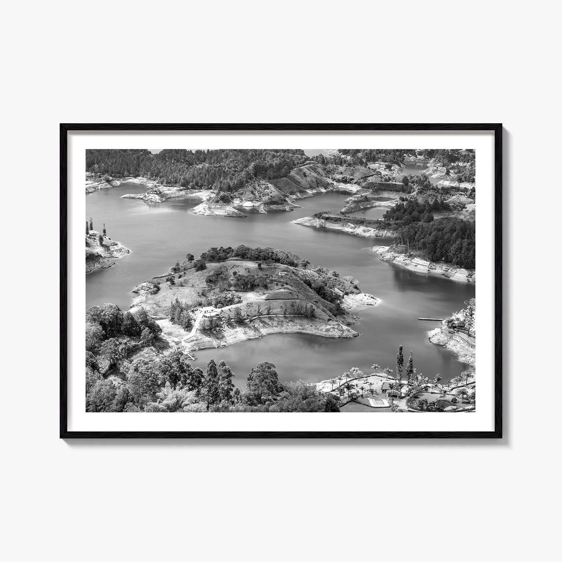 Guatape Lake Aerial Islands Black and White Colombia Photo Poster