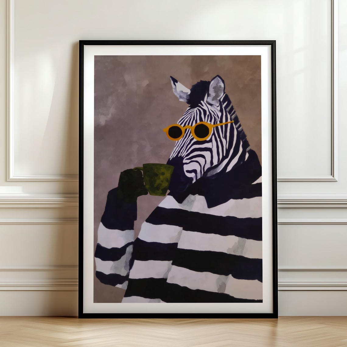 Zebra Drinking Coffee Poster Abstract Modern Print
