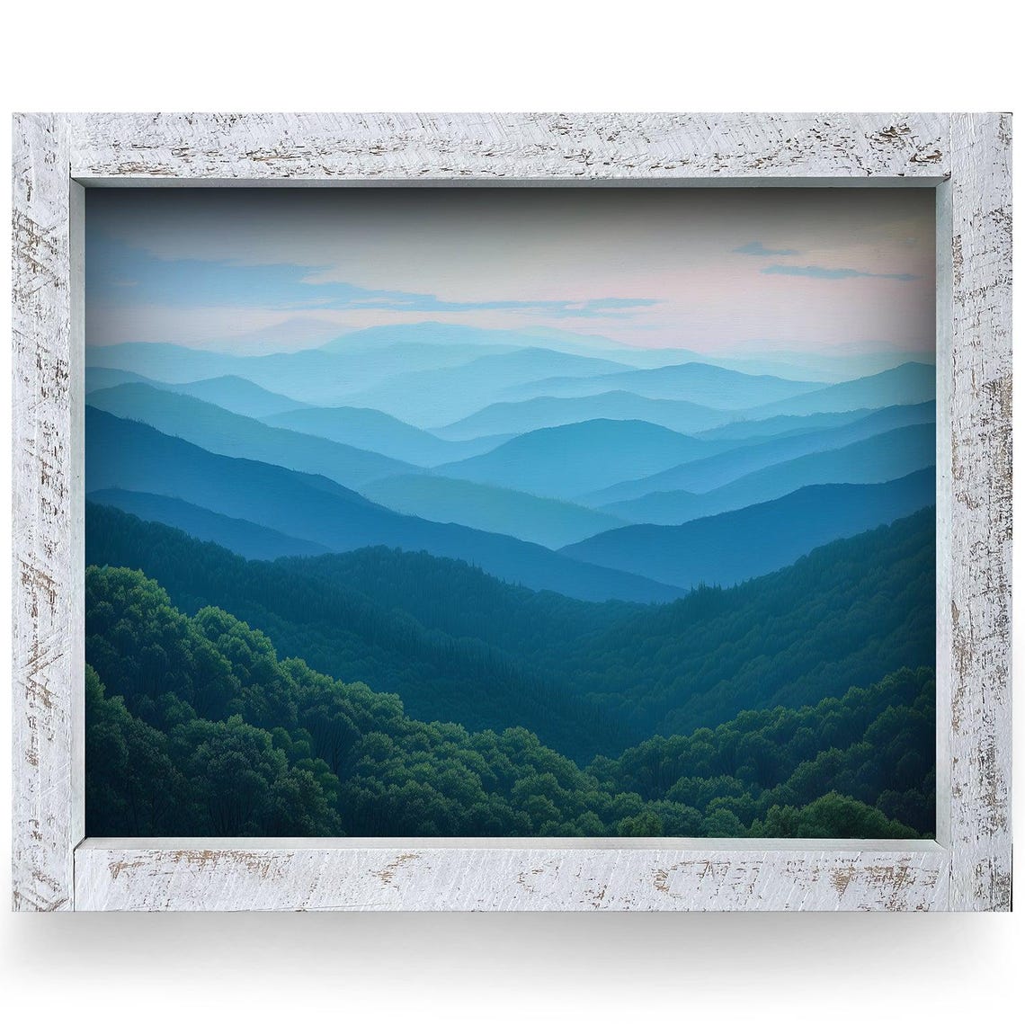 Classic Blue Ridge Mountains Real Wood Framed Wall Art Print