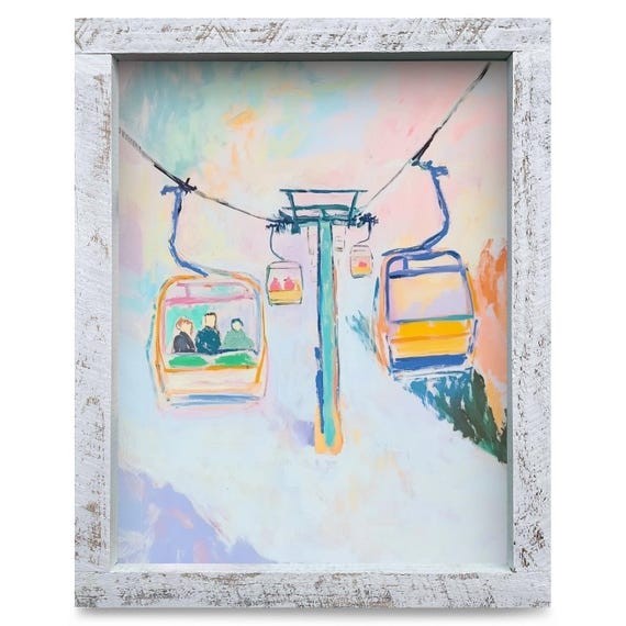 Colorful Ski Lift Real Wood Framed Wall Art Print