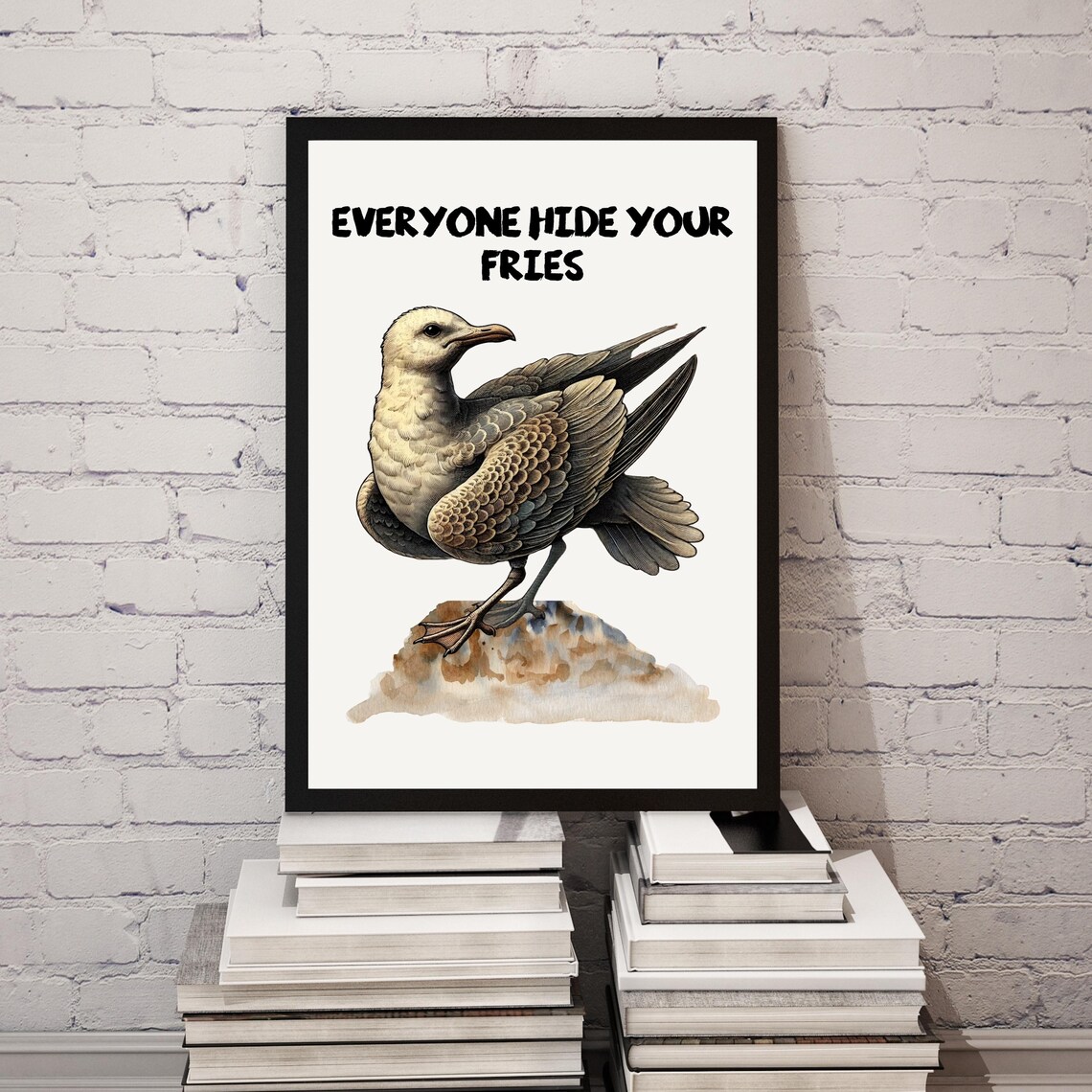 Everyone Hide Your Fries Funny Seagull Beach Bird Humor Poster - Image 3