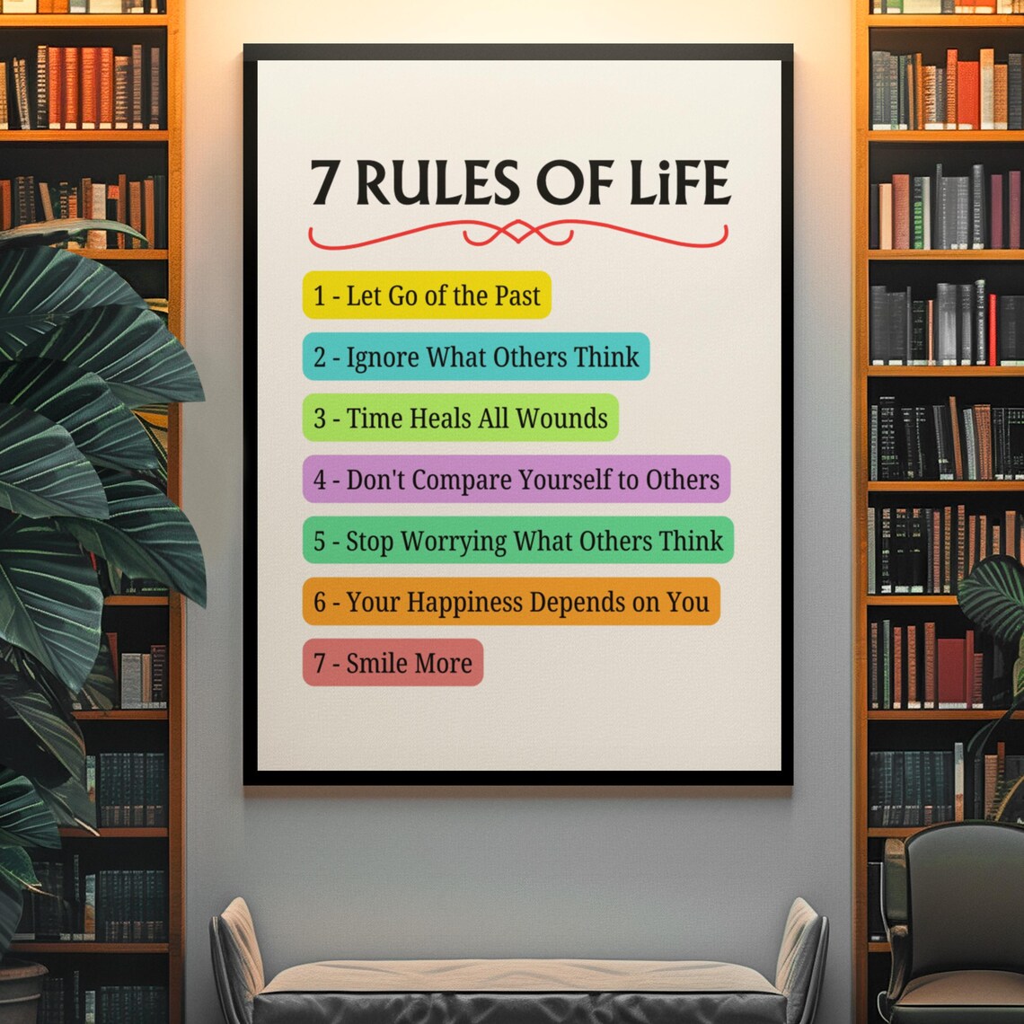 7 Rules of Life Inspirational Quote Colorful Office Wall Poster - Image 4