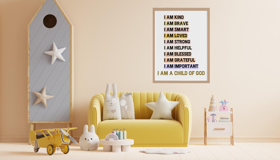 I Am Kind I Am Brave Positive Affirmations Set Of 3 Kids Room Poster - Image 3