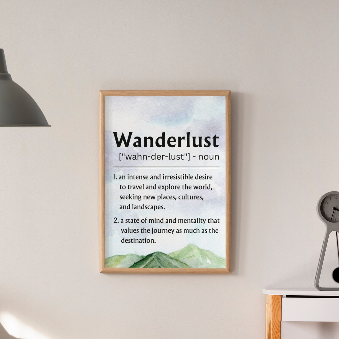 Wanderlust Definition Travel Quote Watercolor Mountain Adventure Poster - Image 3