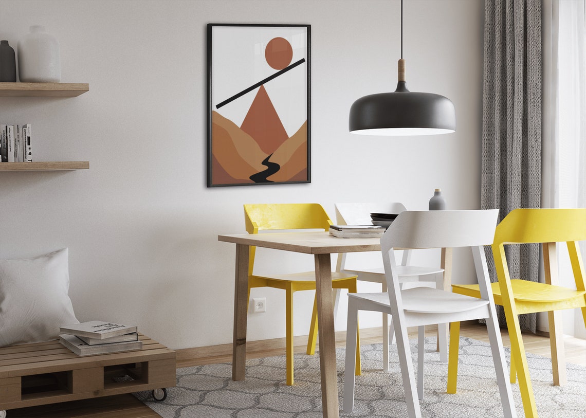Boho Desert Landscape Geometric Sun Mountain Minimalist Art Poster - Image 8