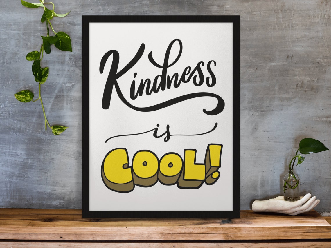 Kindness Is Cool Script Bubble Letter Yellow Kids Room Poster - Image 4