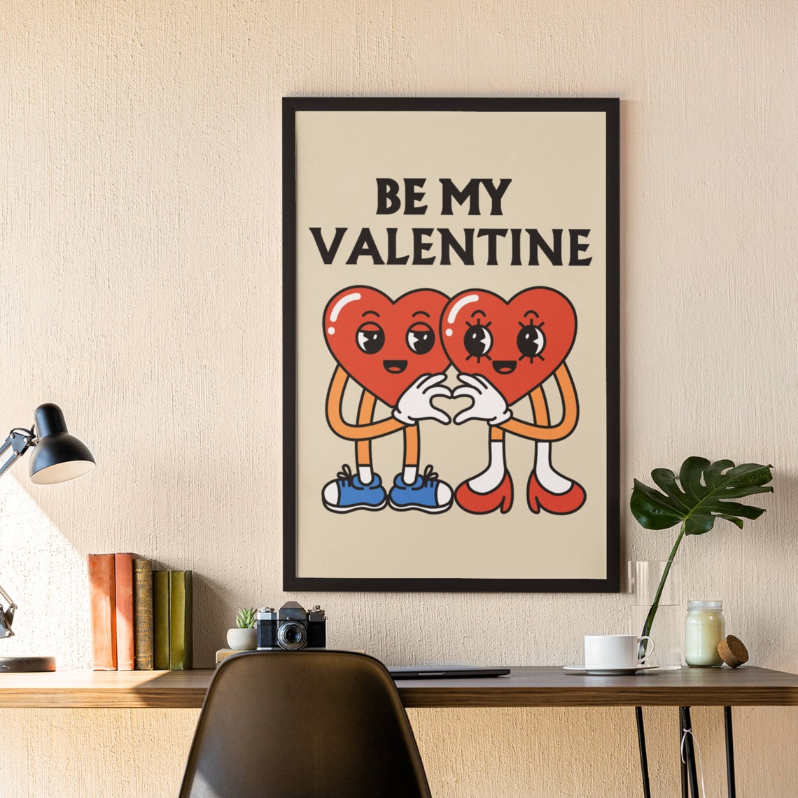 Be My Valentine Cute Retro Cartoon Heart Couple Valentine Poster - Image 4