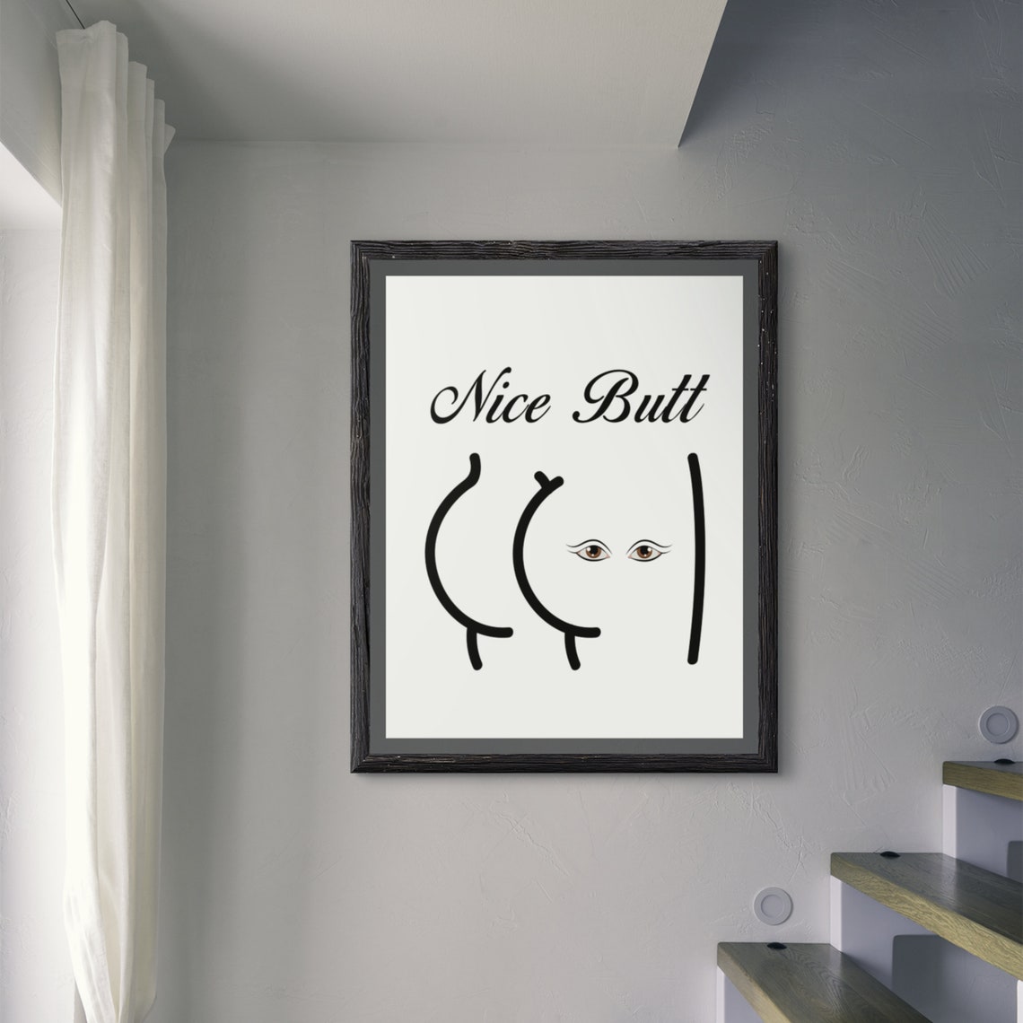 Nice Butt Black Script Minimalist Line Art Cheeky Humor Poster - Image 9