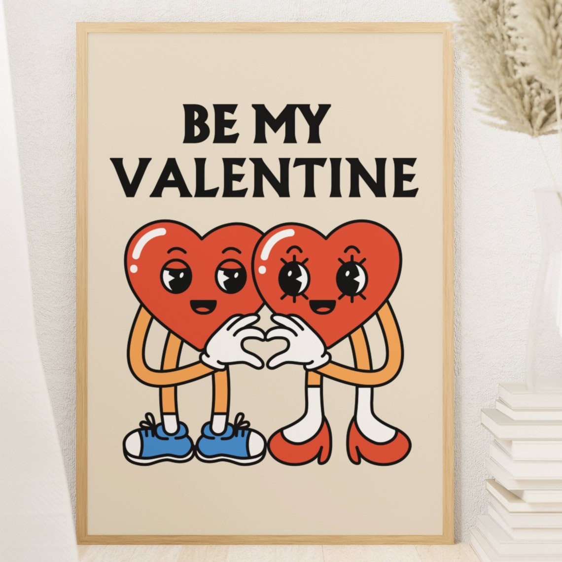 Be My Valentine Cute Retro Cartoon Heart Couple Valentine Poster - Image 7