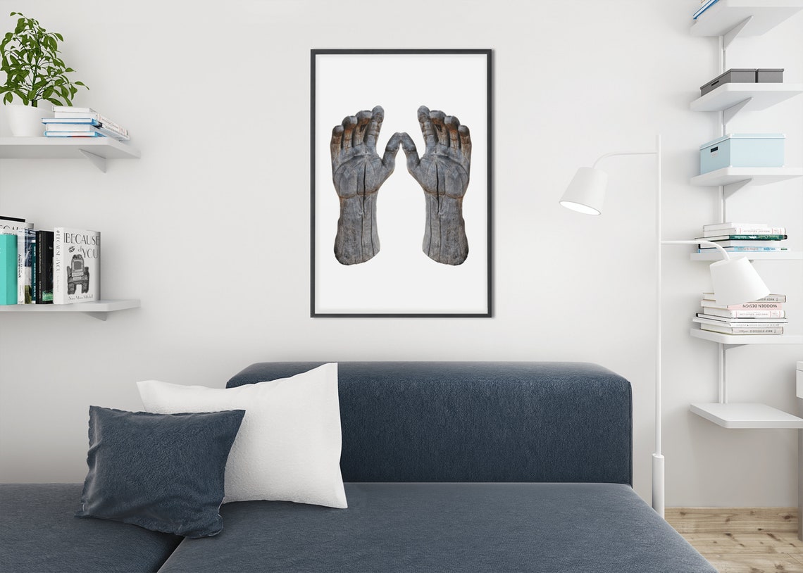 Carved Wood Hands Sculpture Rustic Gray Minimalist Wall Poster