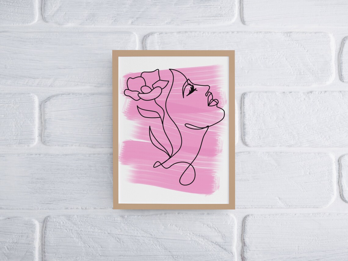 Pink Watercolor Woman Face Line Art Floral Blush Wall Poster - Image 5