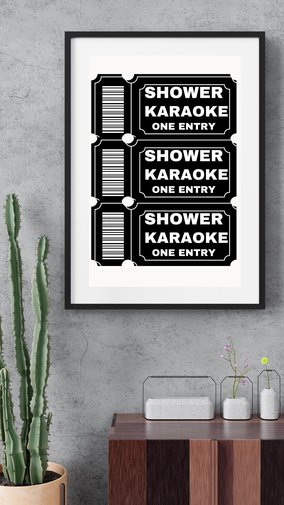 Shower Karaoke Ticket Black White Bathroom Funny Music Gift Poster - Image 3