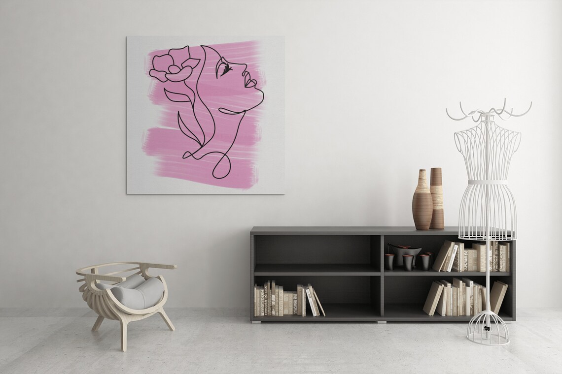 Pink Watercolor Woman Face Line Art Floral Blush Wall Poster - Image 4