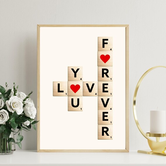 Love You Forever Tiles Print Cute Valentines Trendy Wall Art Lovely Artwork For Apartment Valentines Day Decor Art