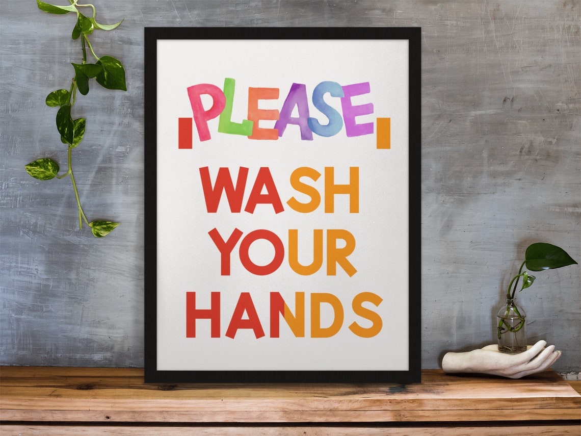 Please Wash Your Hands Rainbow Watercolor Kids Bathroom Poster - Image 8