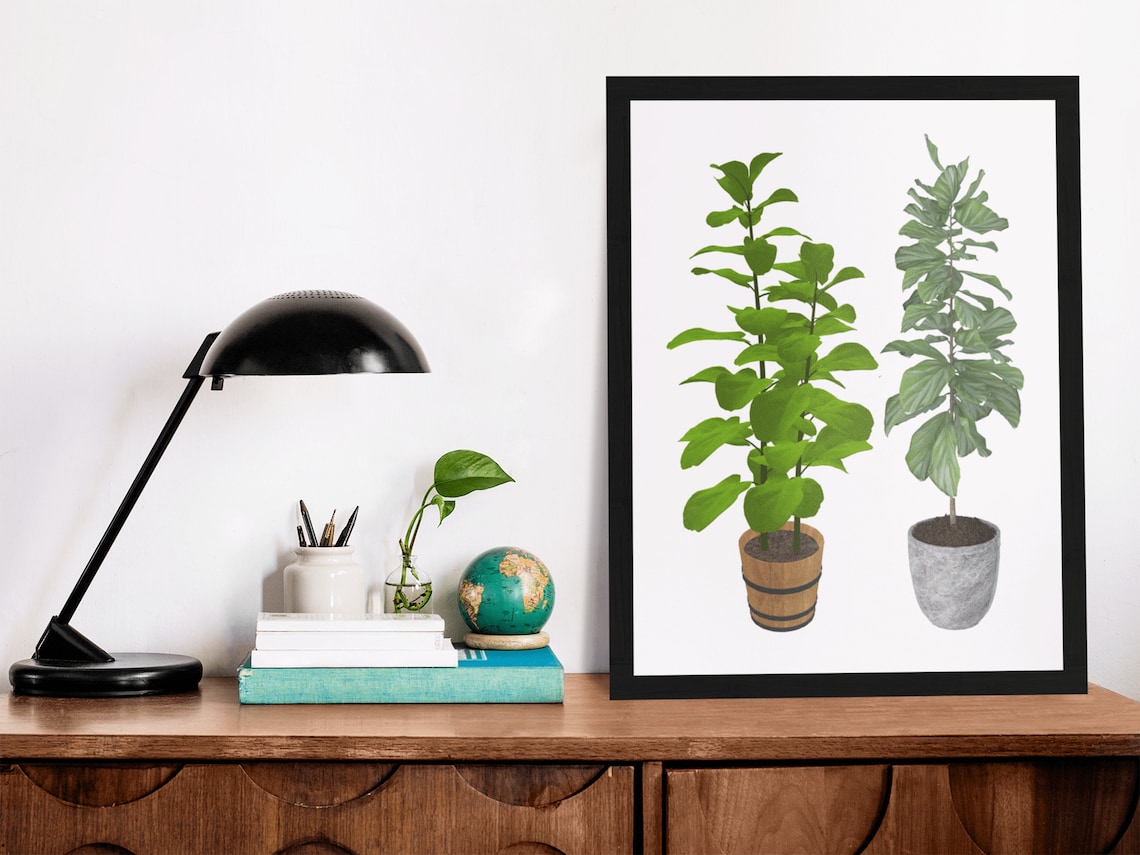 House Plant Art Two Potted Plants Watercolor Botanical Leaf Poster
