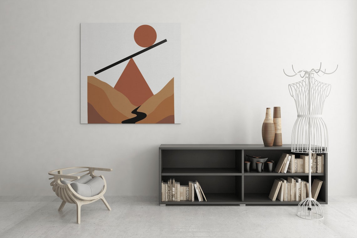 Boho Desert Landscape Geometric Sun Mountain Minimalist Art Poster - Image 4