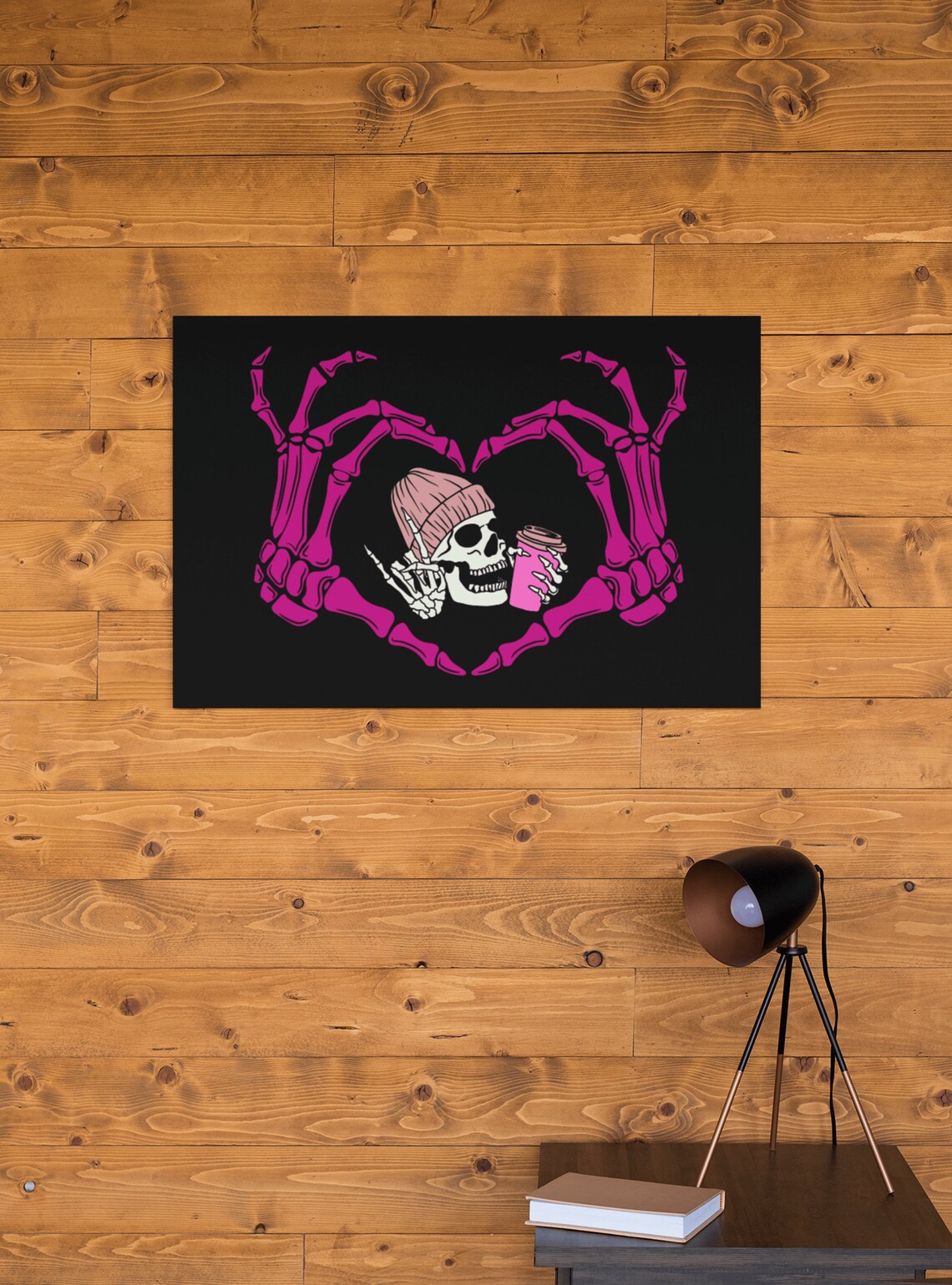 Pink Skeleton Hands Heart Skull Coffee Halloween Gothic Poster - Image 2