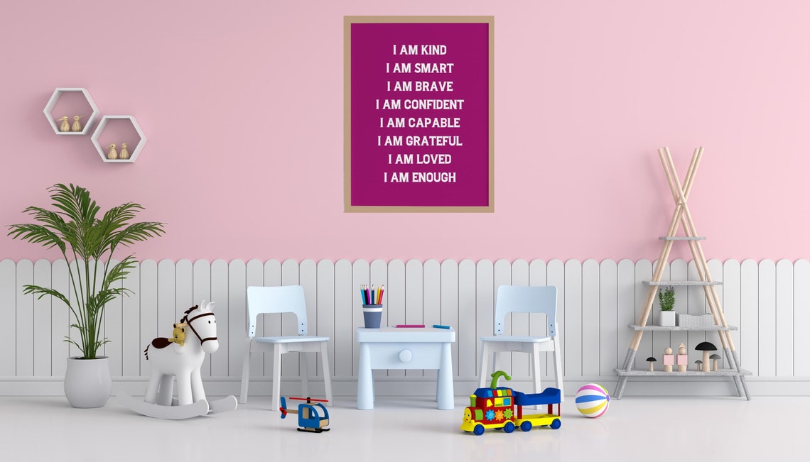 I Am Enough Kind Brave Confident Affirmations Magenta Quote Poster - Image 3