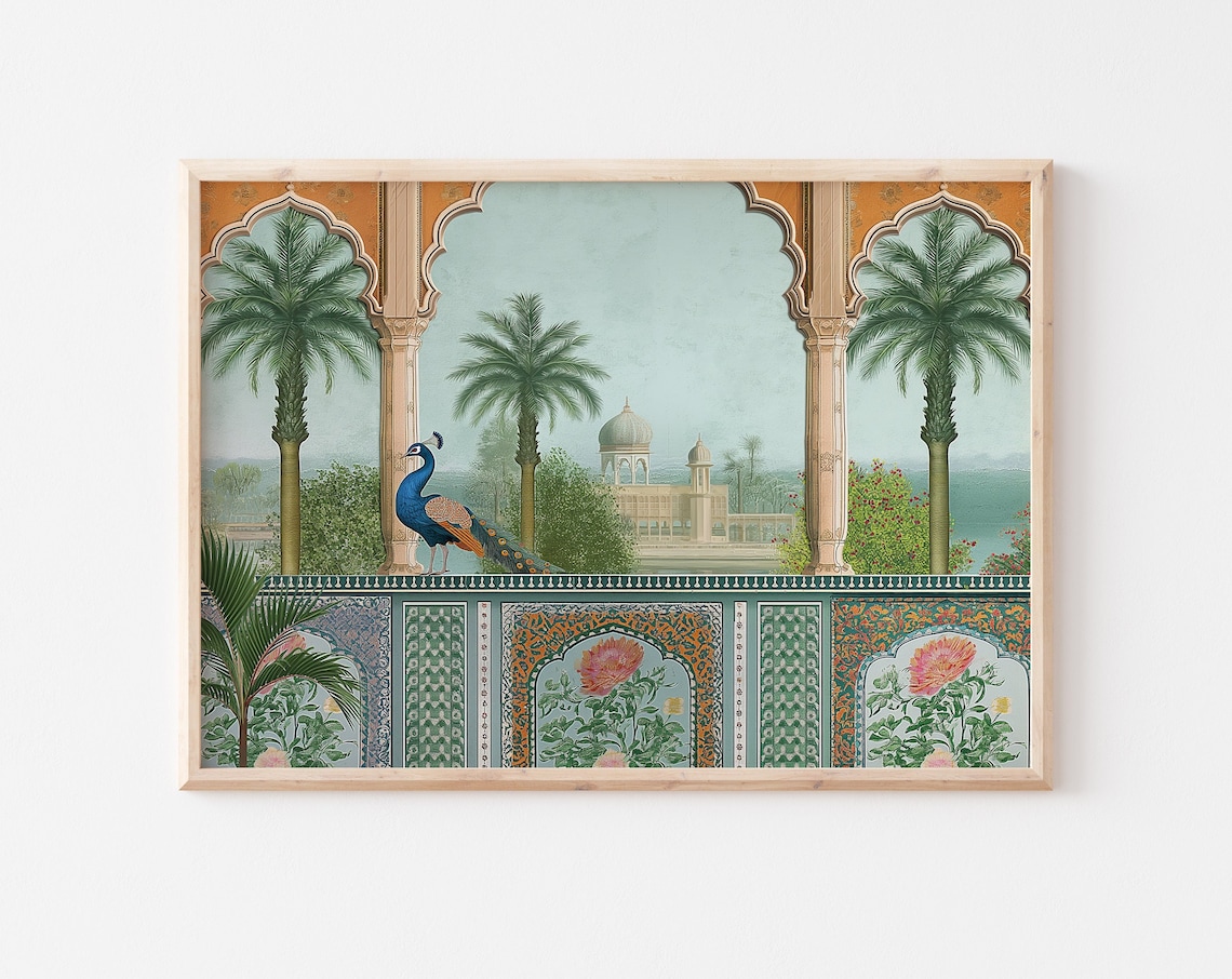 Peacock Mughal Indian Floral Nature Art Print