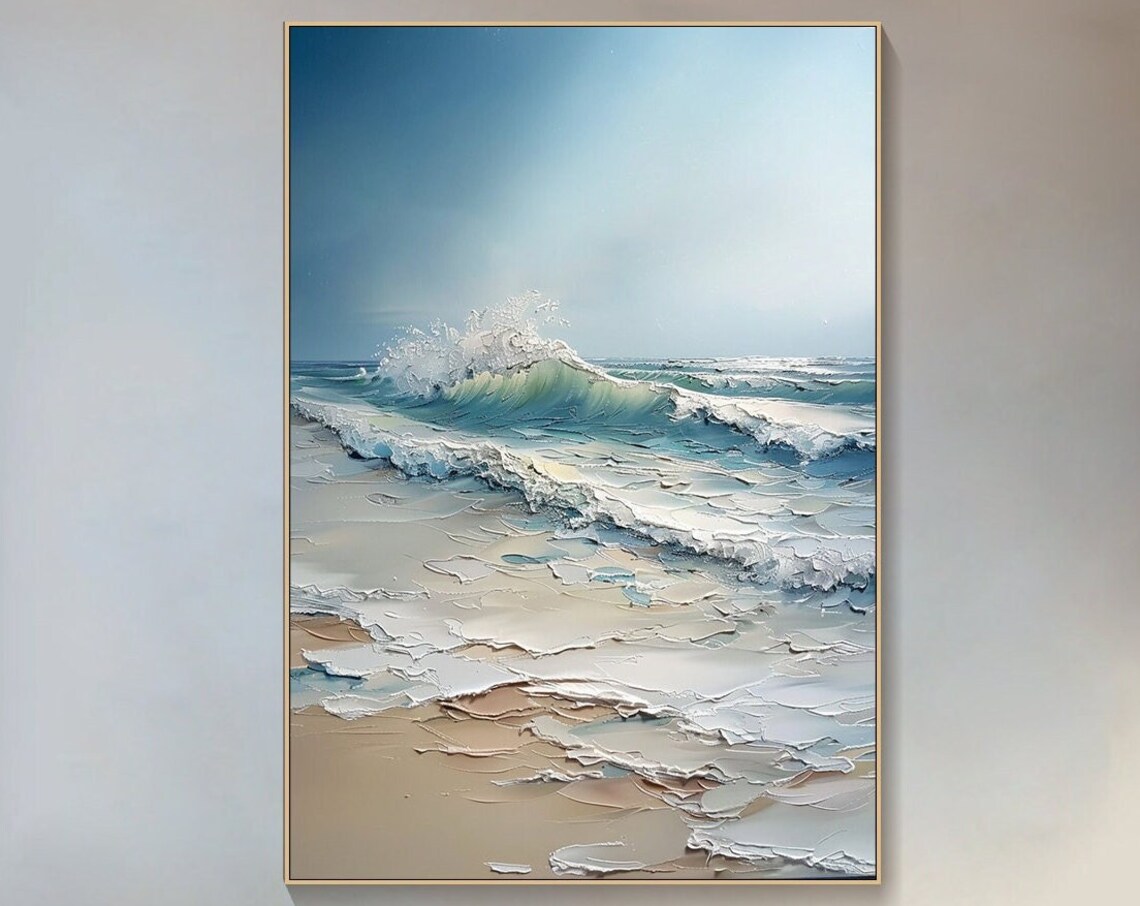 Blue Ocean Wave Impasto Art Print, Minimalist - Image 6
