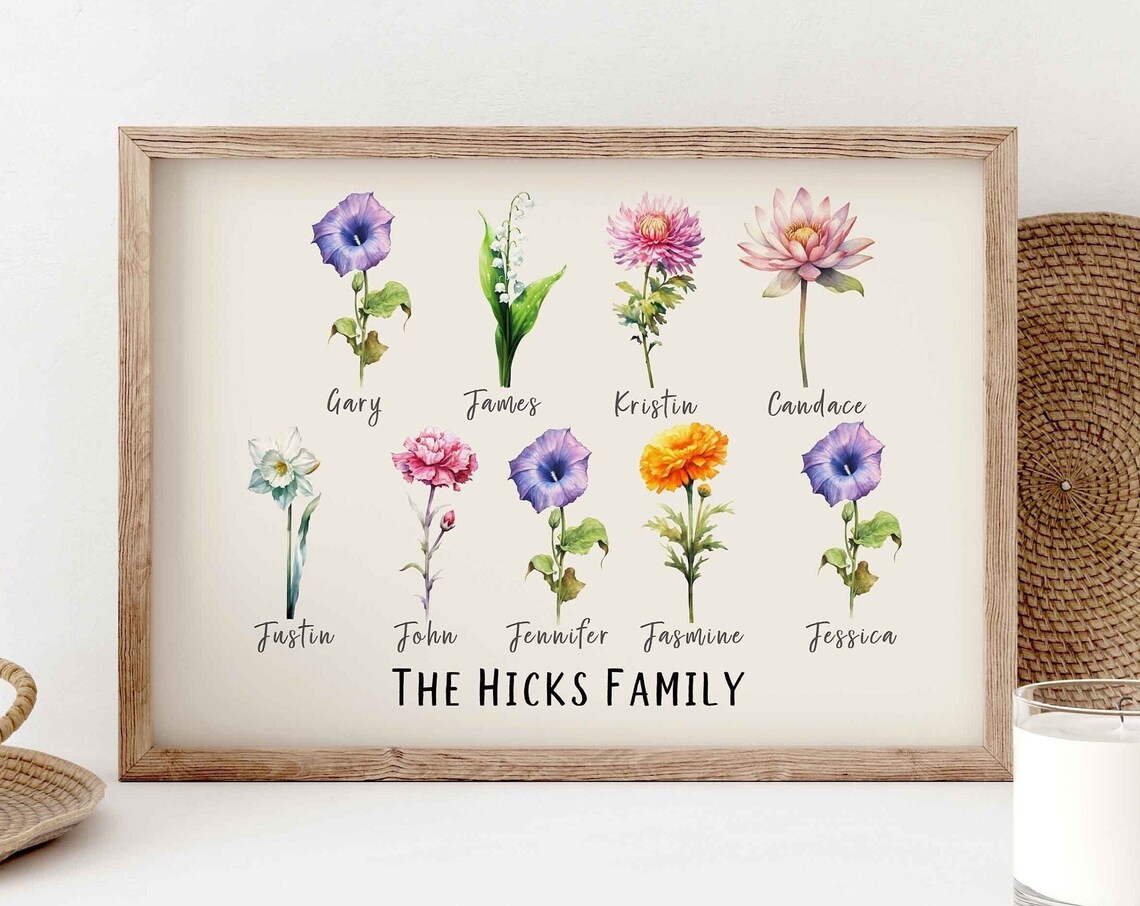 Mothers Day Birth Flower Family Garden Art Print