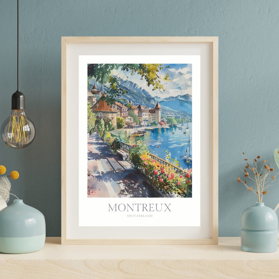 Montreux Switzerland Watercolor Art Print, Travel Poster - Image 2