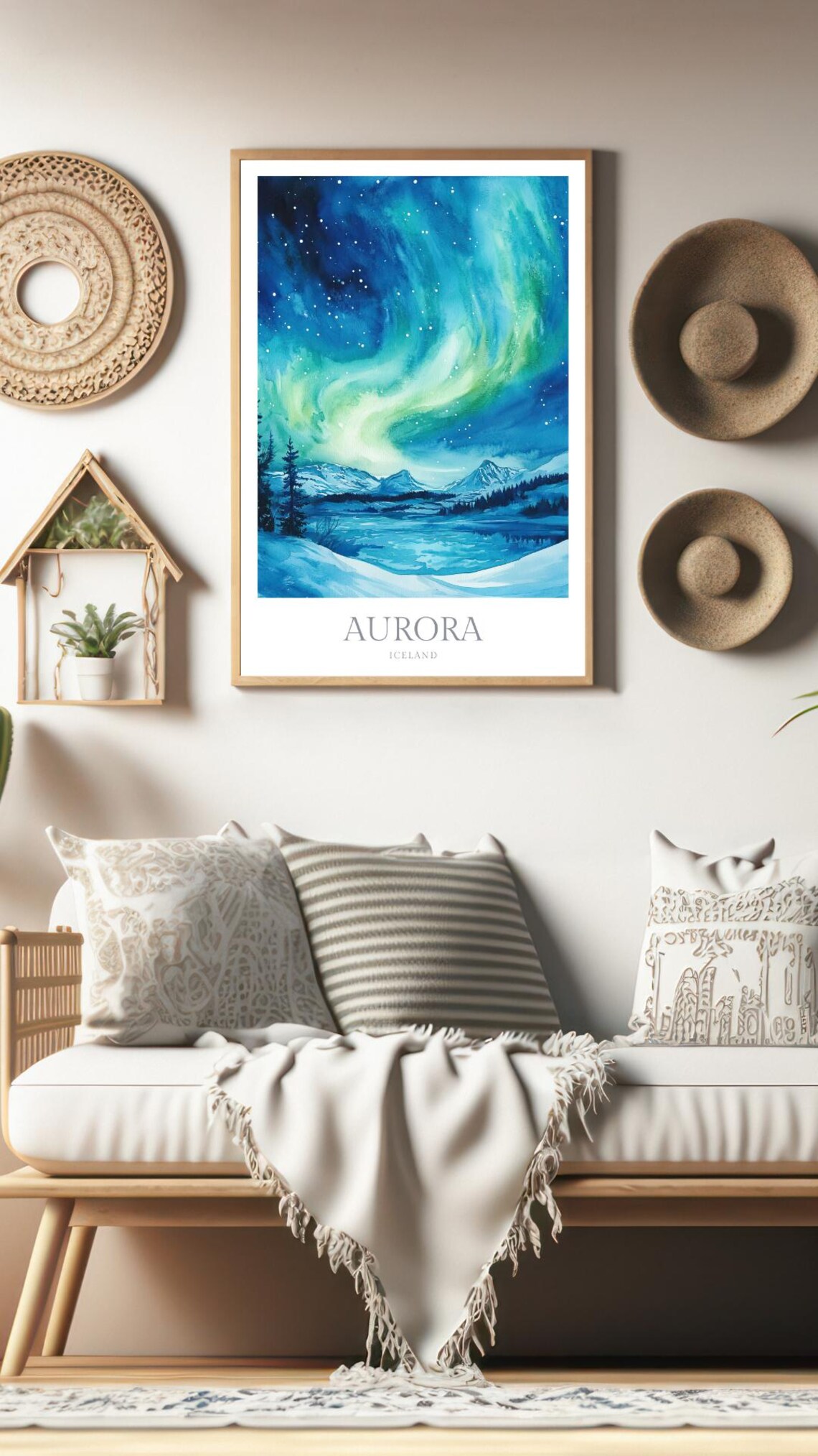 Aurora Iceland Watercolor Travel Poster, Art Print - Image 2