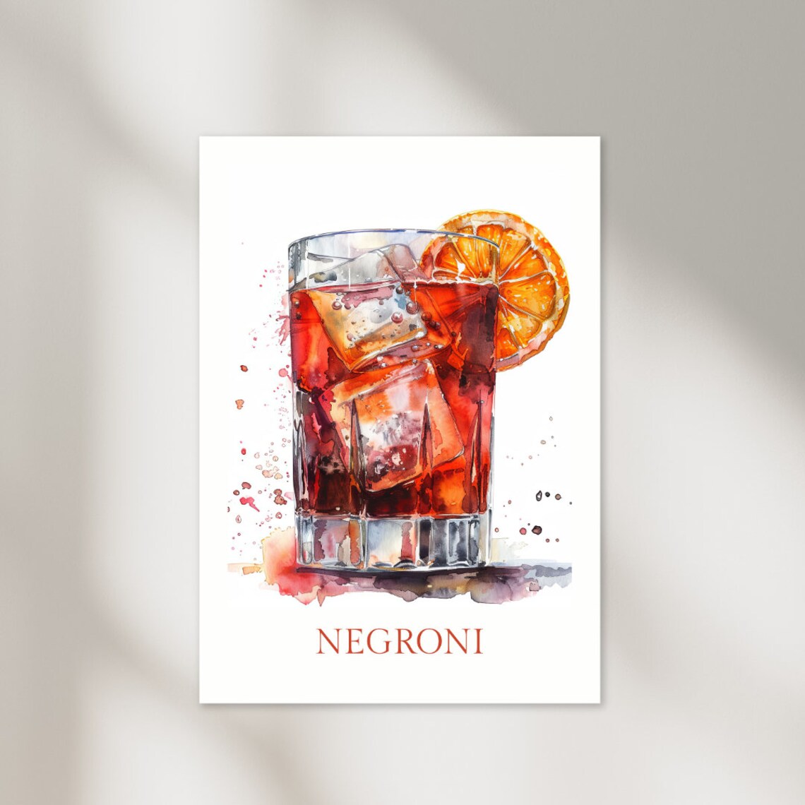 Negroni Cocktail Orange Slice Watercolor Bar Kitchen Decor Poster - Image 2